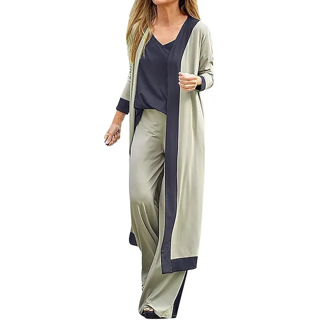Women's Lounge Sets 3-Piece Sweatsuit Outfits Soft Vest Long Sleeve Open Front Cardigan Top Hight Waist Trouser Pant