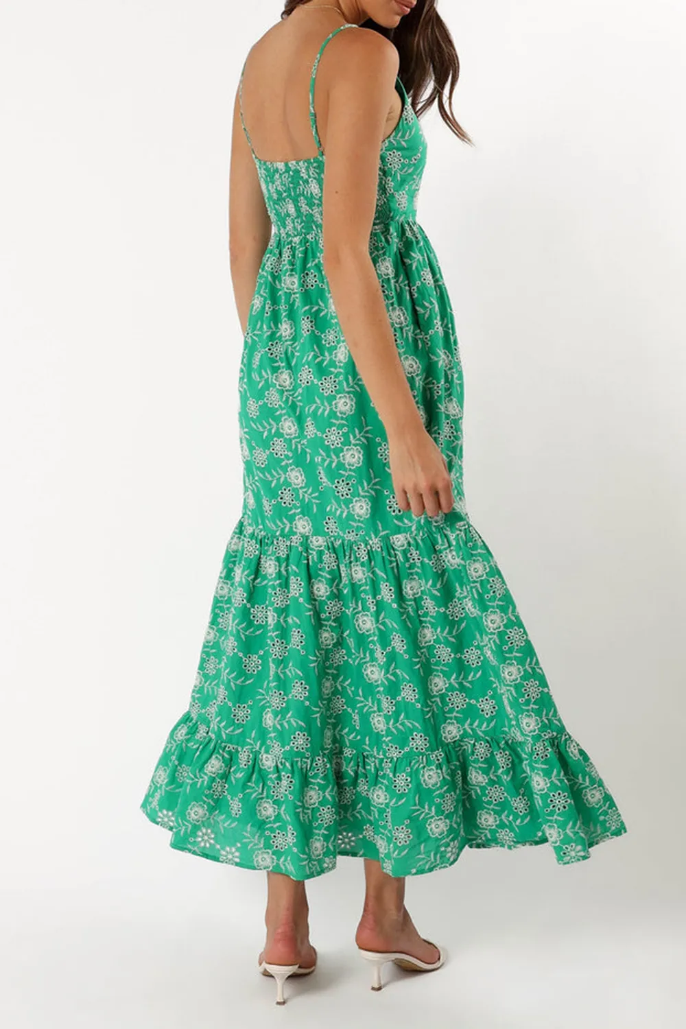 GREEN EYELET MAXI DRESS