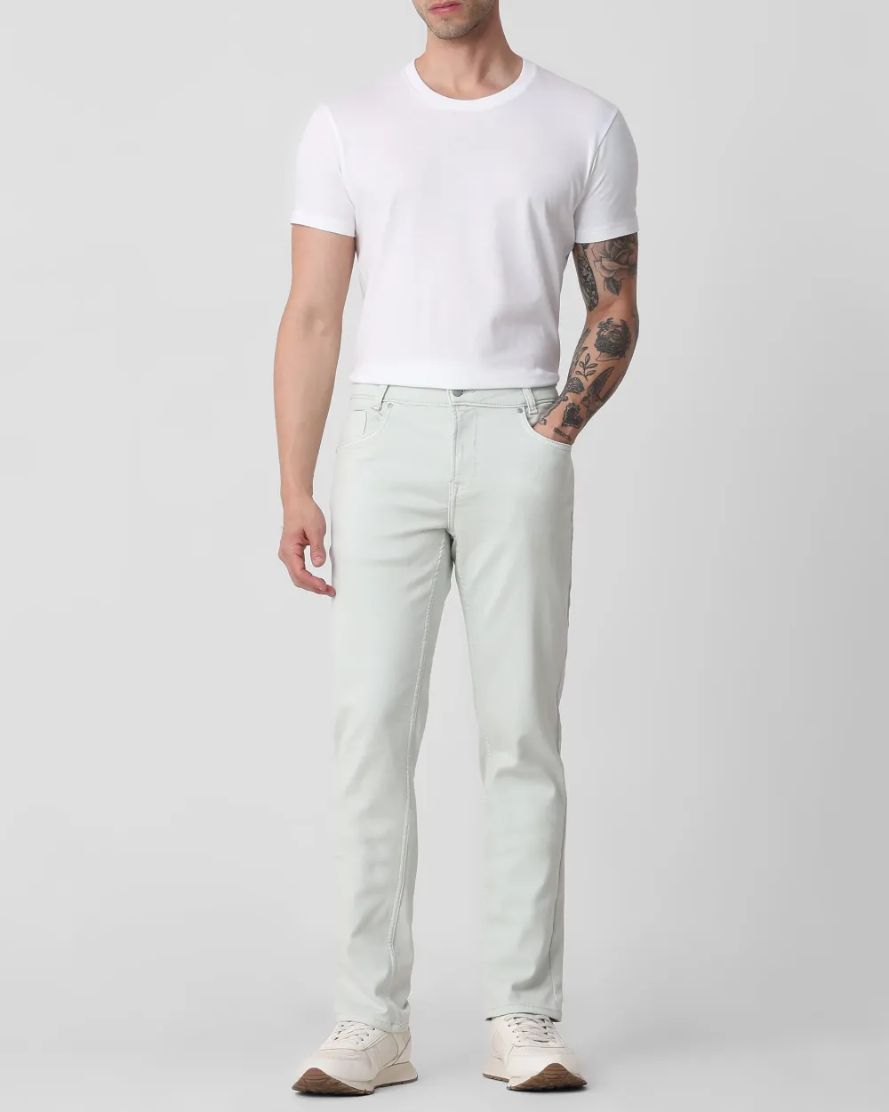 Classic Versatile And Comfortable Straight Light Green Jeans