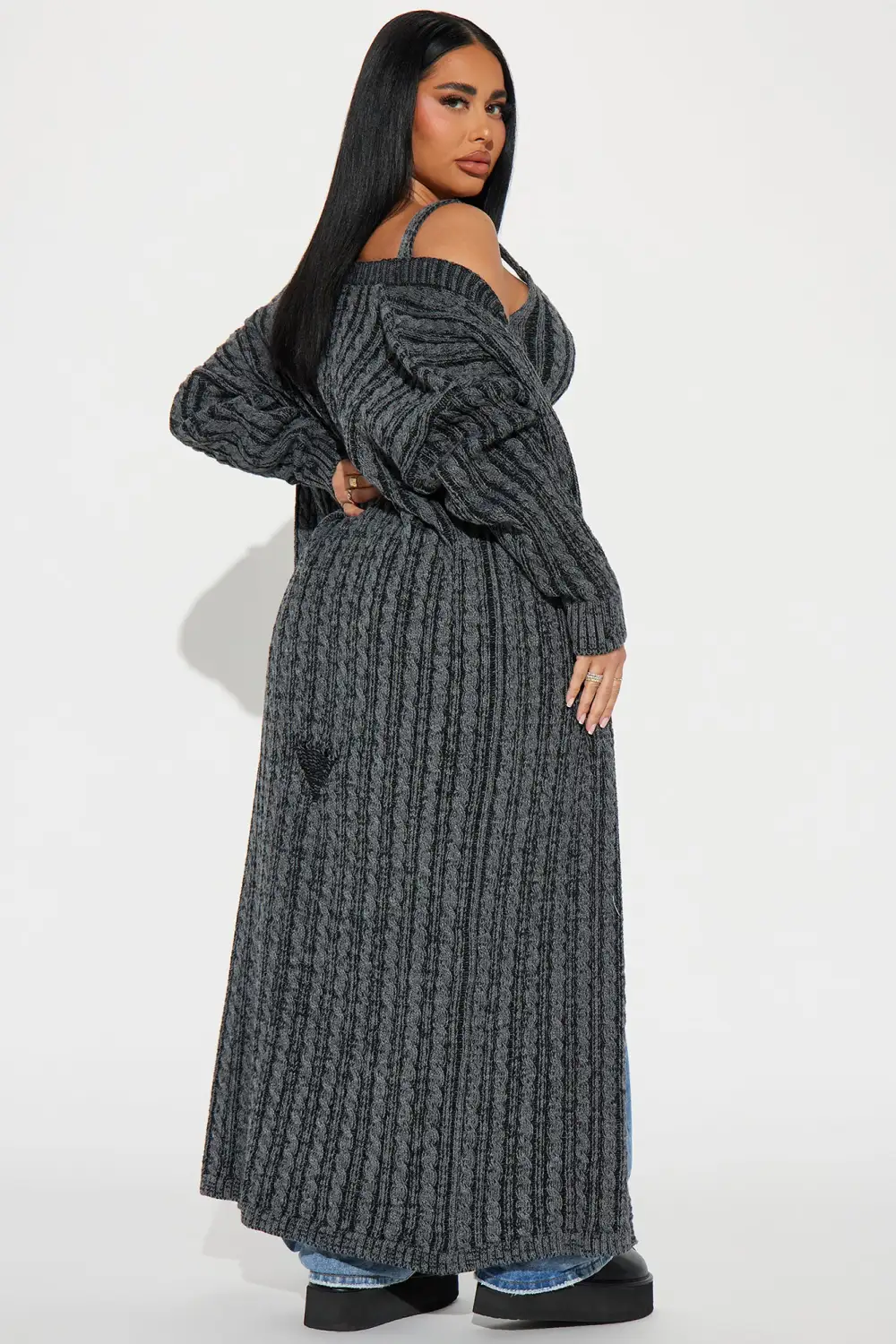 Casual And Cool Washed Cardigan Set - Black/combo