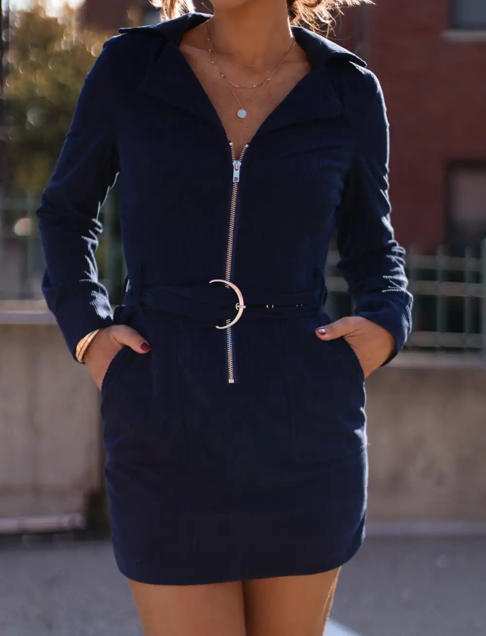 Navy Corduroy Mini Dress