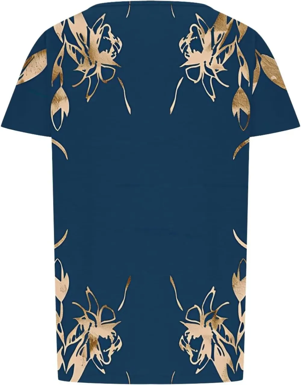 Womens Summer Pleated Front Shirts Tunics Casual Short Sleeved Loose Round Neck Boho Printed Tops Vacation Blouse