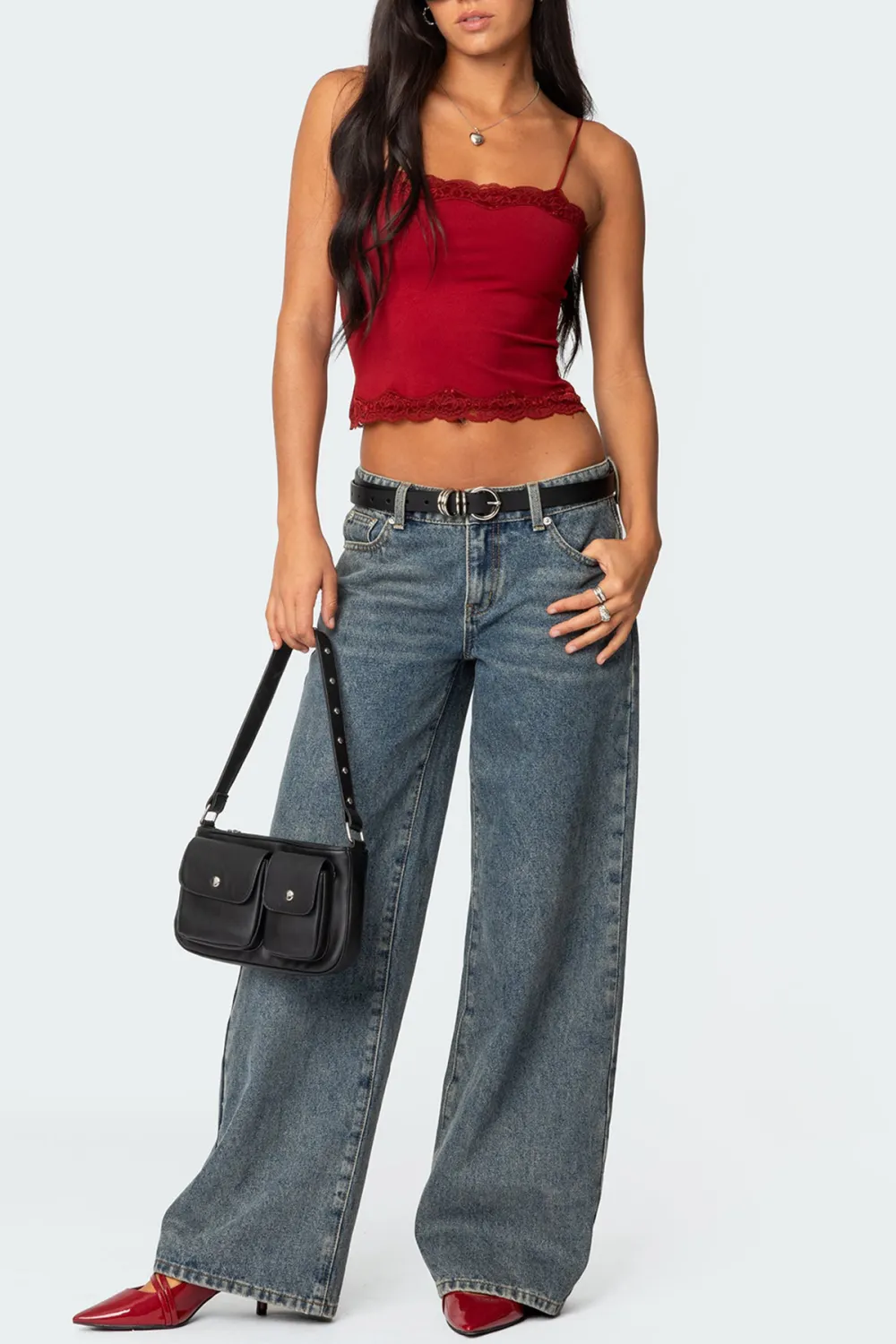 Red Lace Trim Tank Top