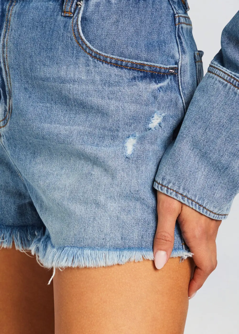 Long Sleeve V Neck Denim Romper