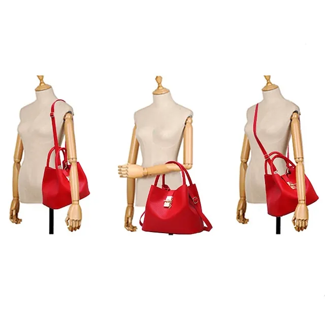 Women's Handbag Crossbody Bag Shoulder Bag PU Leather Office Daily Chain Solid Color Black Pink Red