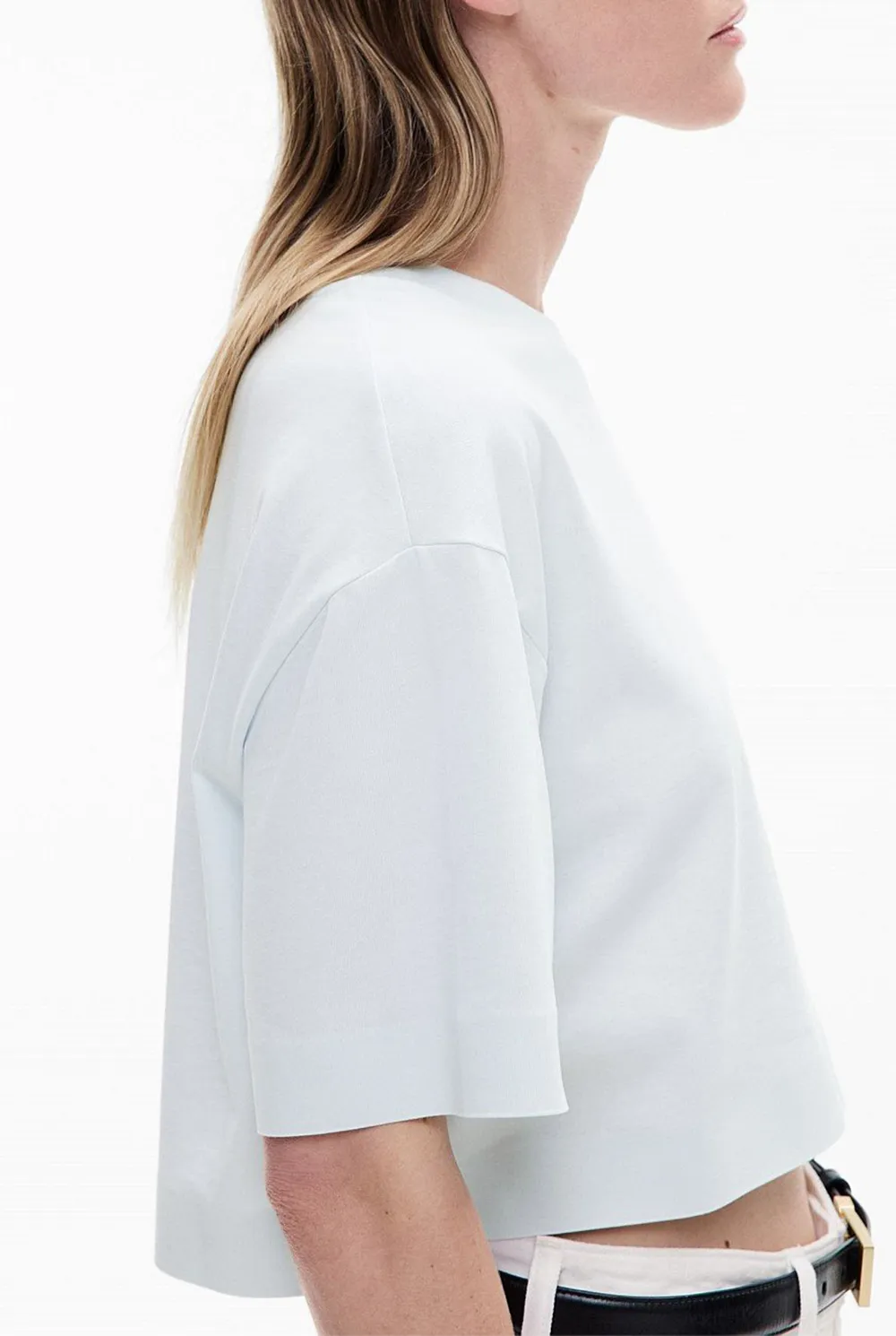 Solid-Color Crop Top Casual T-Shirt