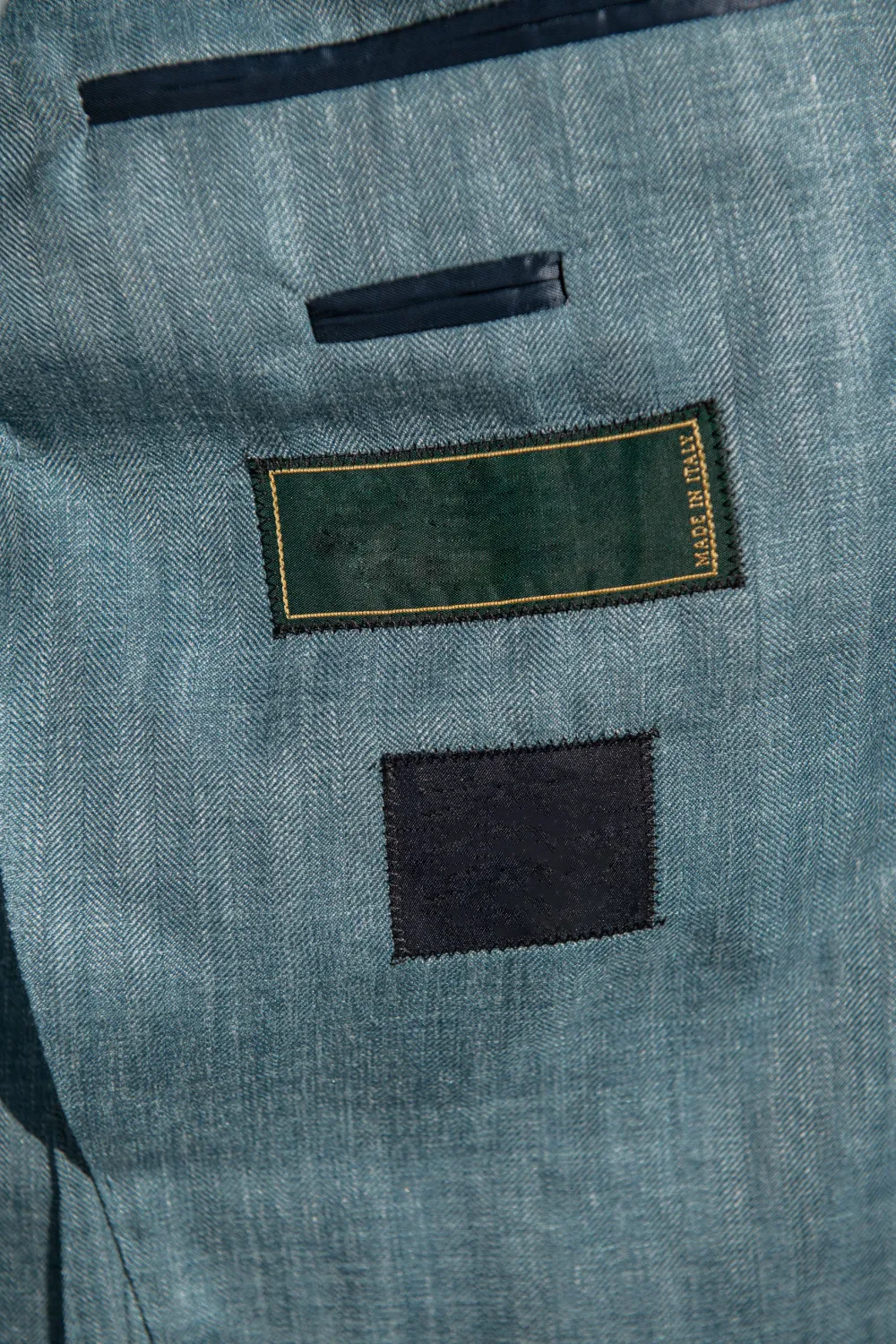Water Green Herringbone Jacket In  Wool Silk And Linen