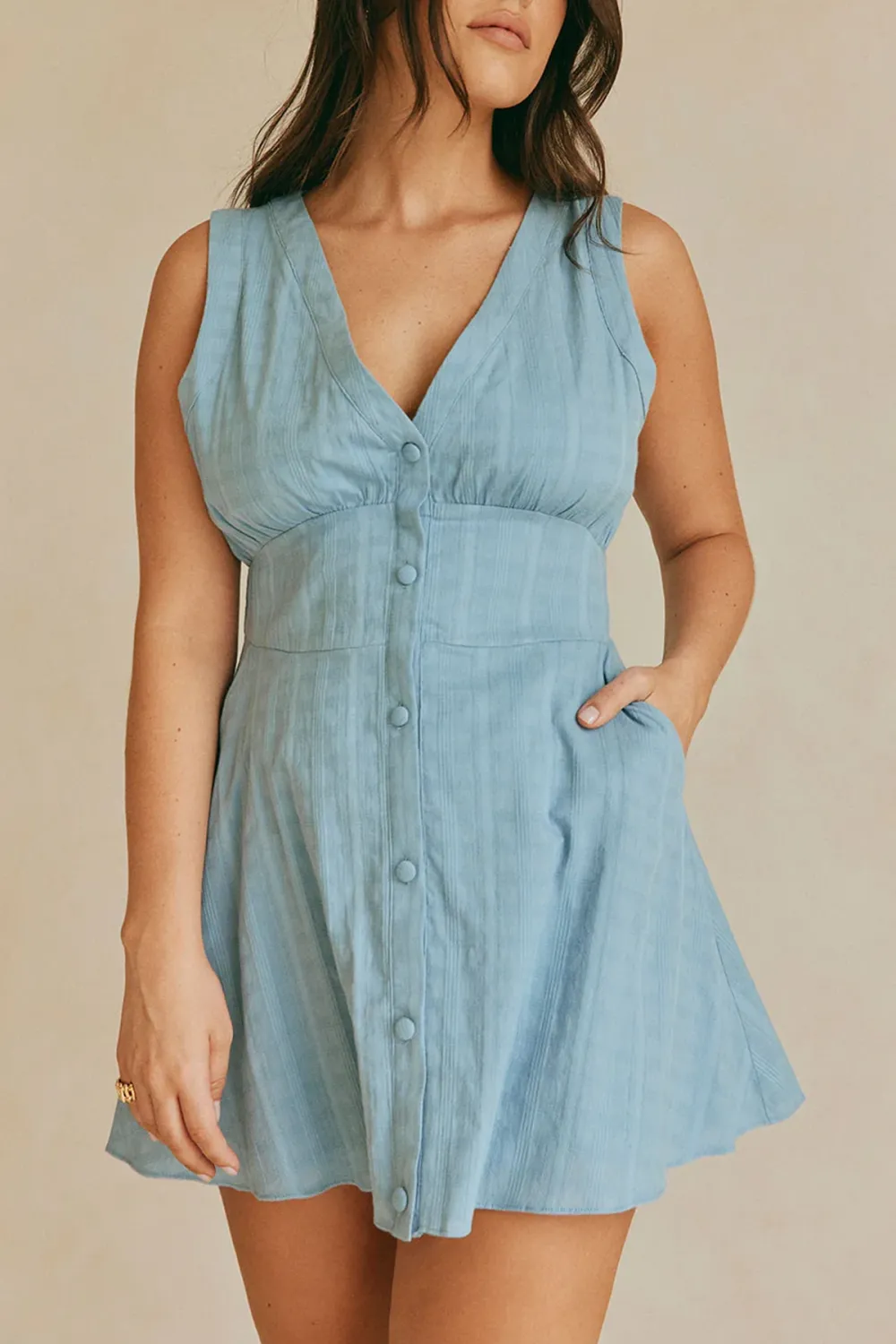 Button Front Fit And Flare Mini Dress