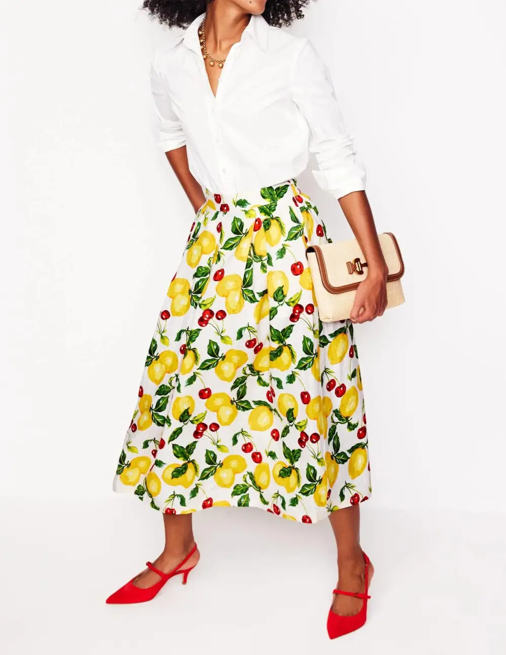 Color Printing Linen Midi Skirt