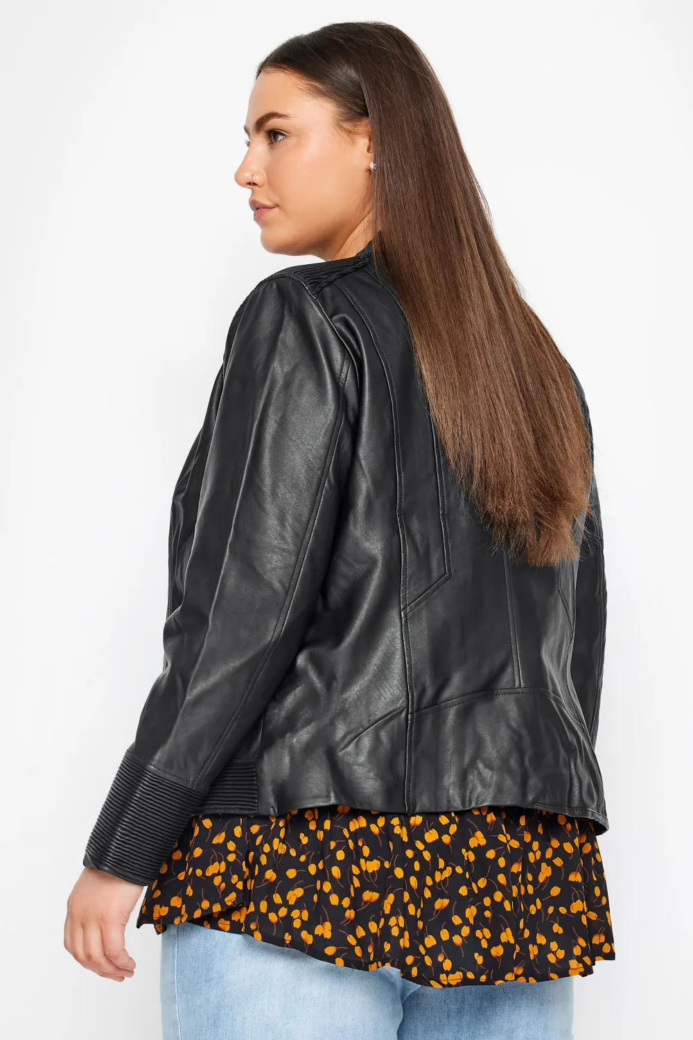 Evans Faux Leather Ribbed Biker Jacket