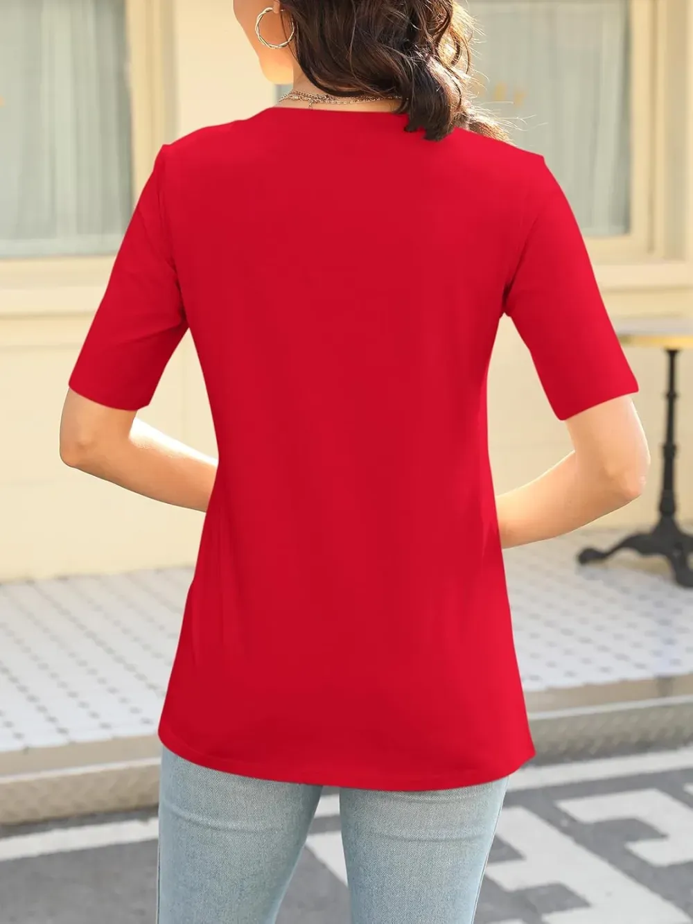 ORANDESIGNE Women's Color Block Short Sleeve T Shirts Casual V Neck Summer Tops Tees Loose Fit Blouses