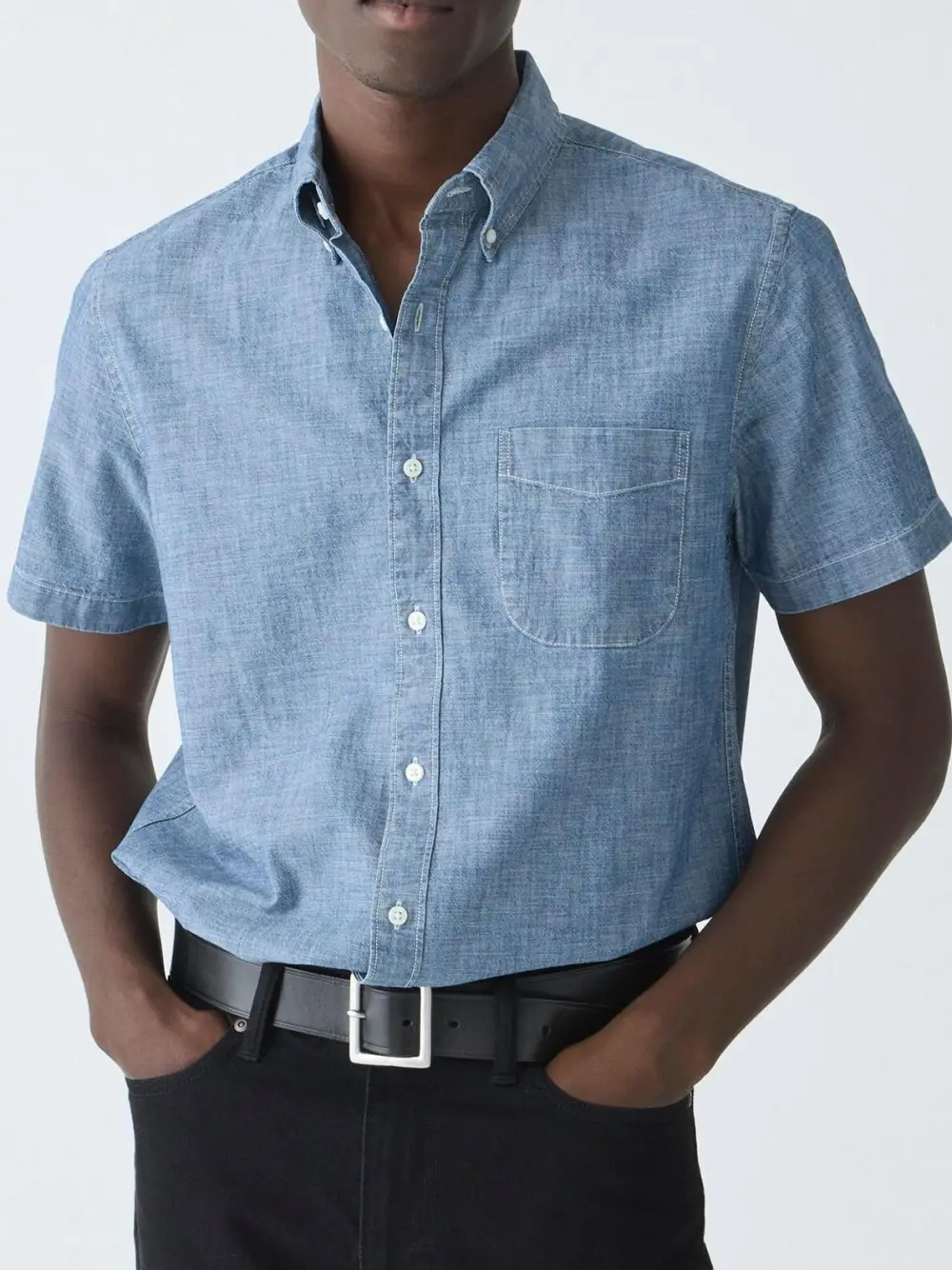 Light Blue Short Sleeve Linen Blend Shirt