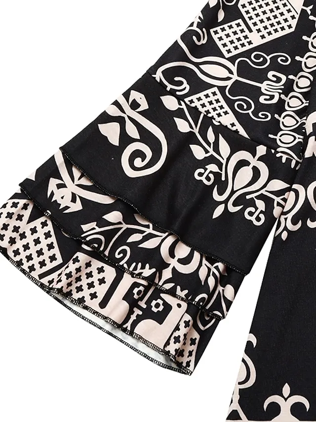 Women's Casual Dress T Shirt Dress Tee Dress Mini Dress Black 3/4 Length Sleeve Animal Ruched Summer Spring V Neck Fashion Vacation Fall Dress Summer Dress 2023 S M L XL 2XL 3XL