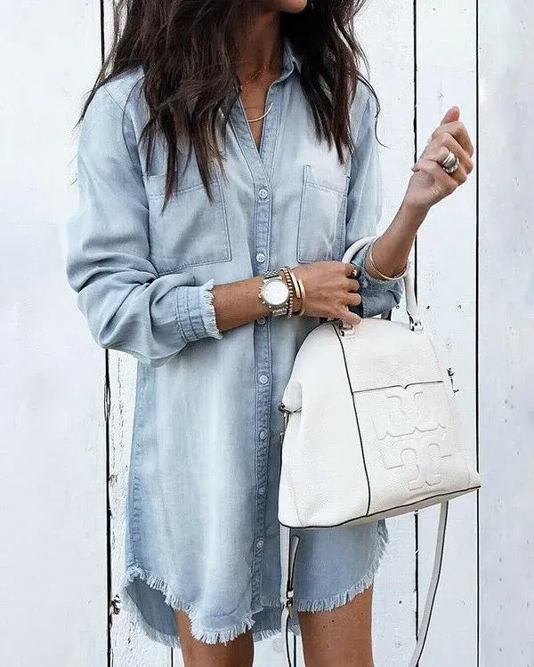 Melarey Raw Hem Denim Dress