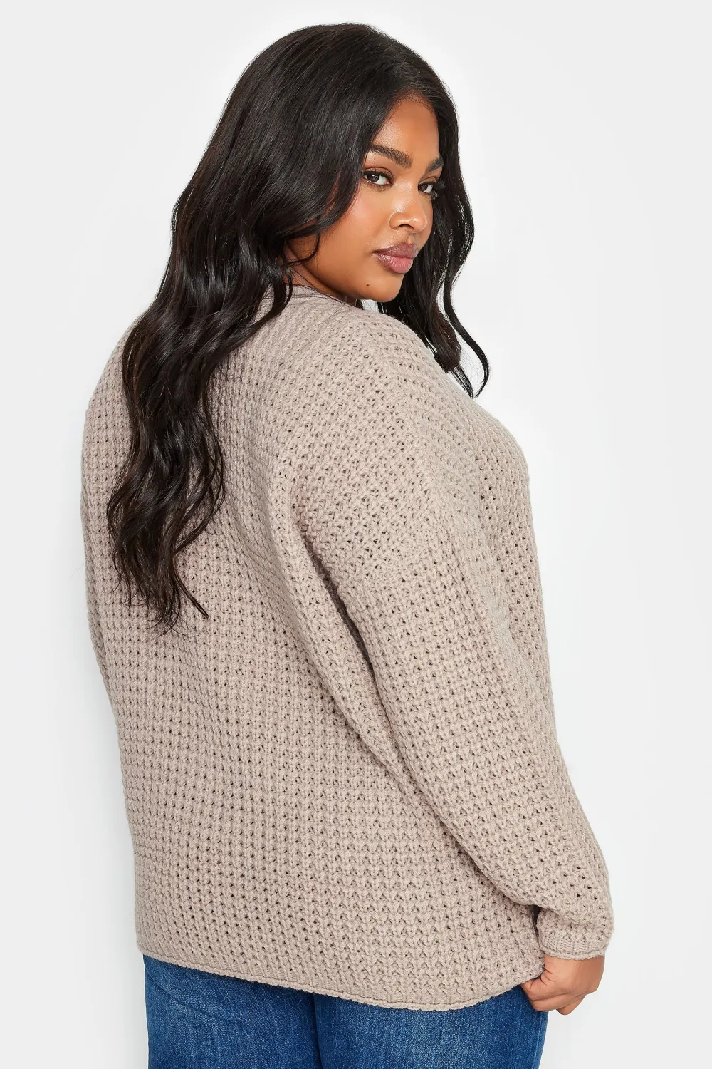 YOURS Curve Stone Brown Waffle Knit Jumper