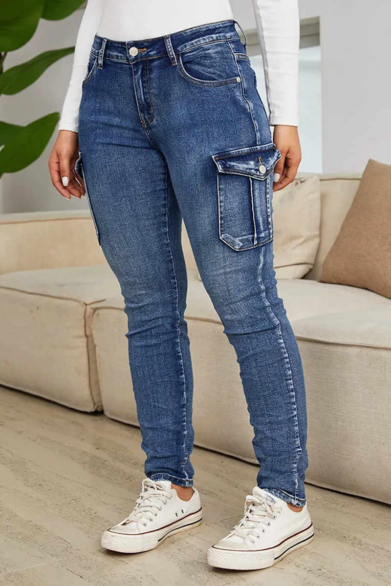 Flap Pocket Low Waist Skinny Cargo Jeans