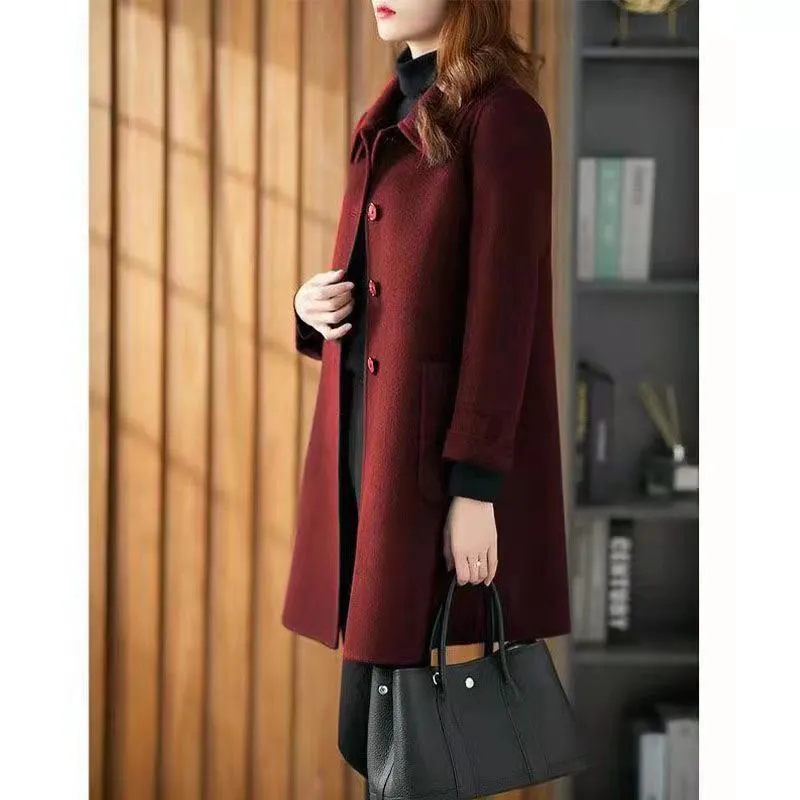 Solid Double Face Faux Woolen Coat