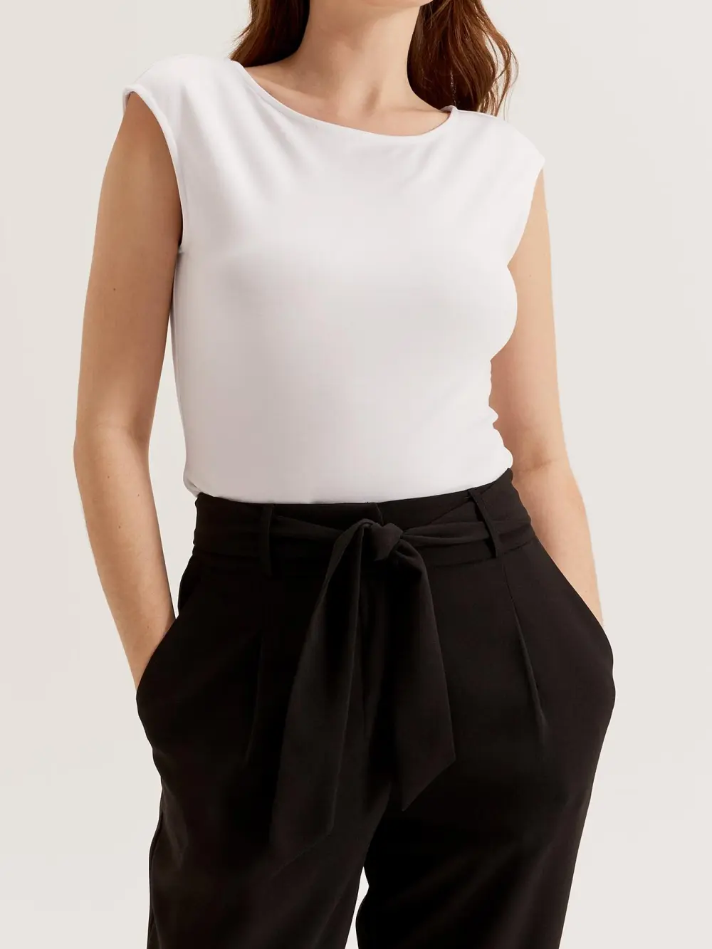 White Basic Boat Neck Top