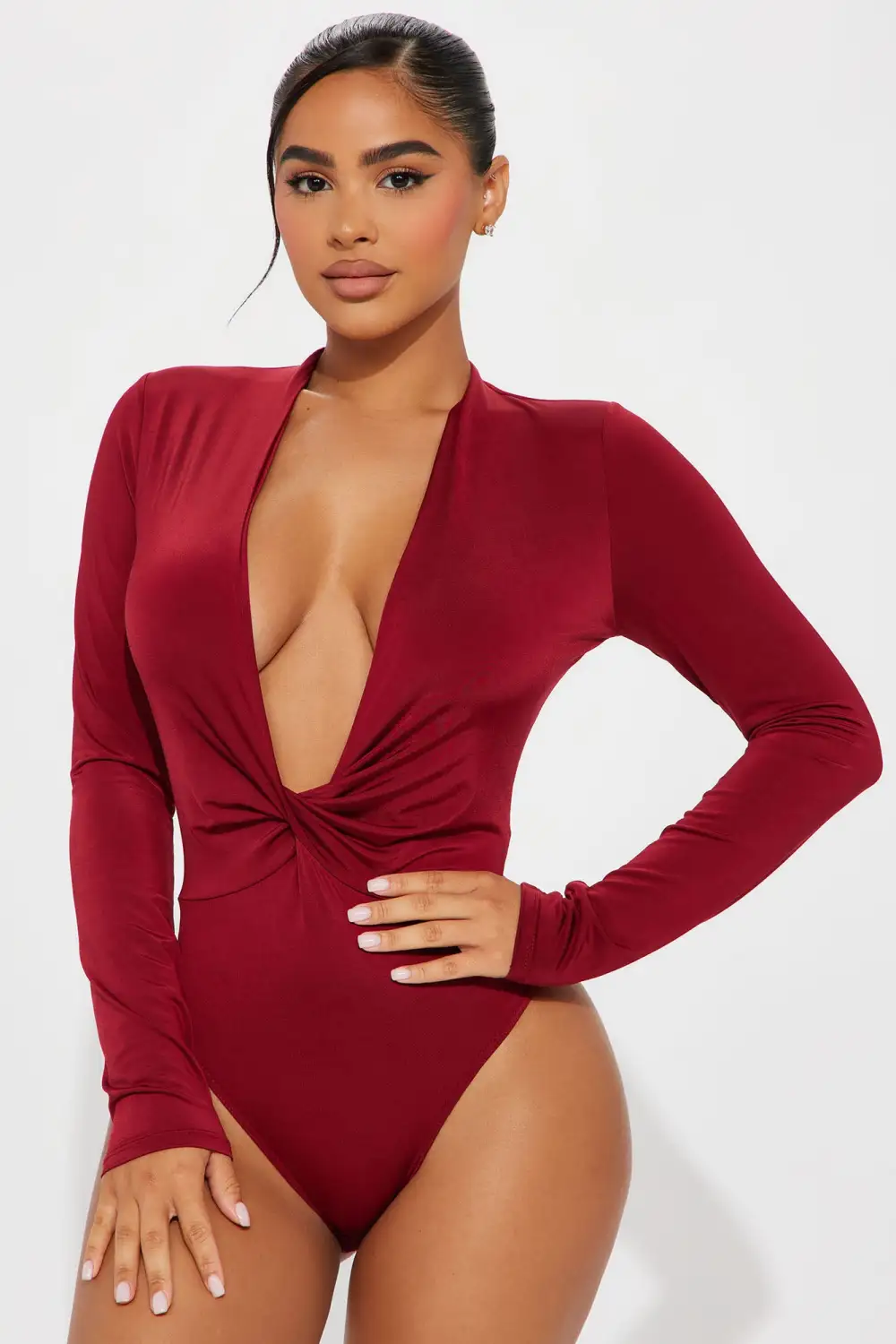 Lizette Twist Front Bodysuit - Wine