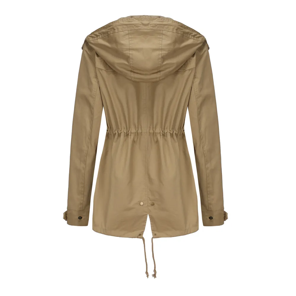 Adjustable waist hooded women jacket