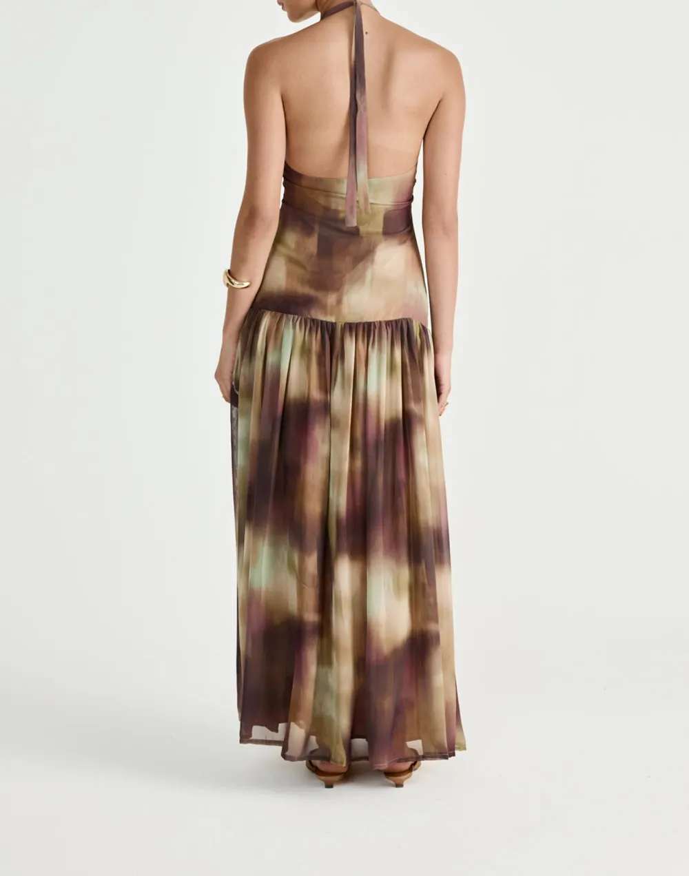 Flowy Pleated Open-Back Deep-V Dress
