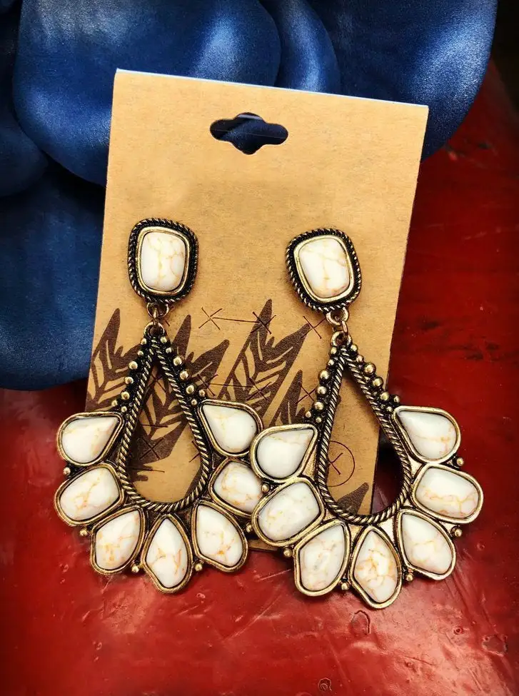 Antique Gold Ivory White Turquoise Earrings