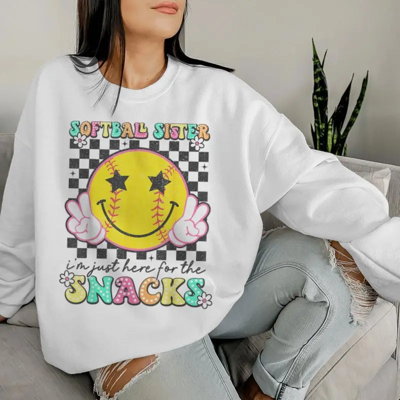 Retro Groovy Softball Sister I'm Just Here For The Snacks Women Sweatshirt
