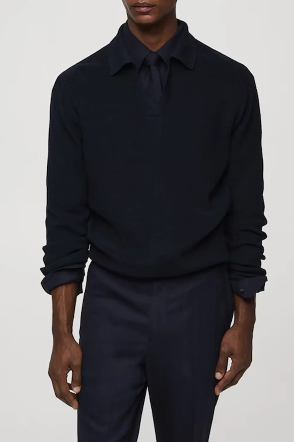 Ribbed Knit Polo Shirt