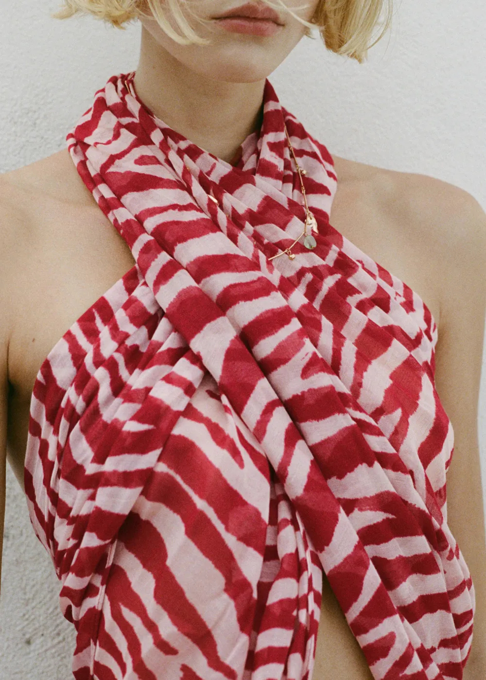 Red Casual Style Cotton-Blend Zebra-Print Scarf