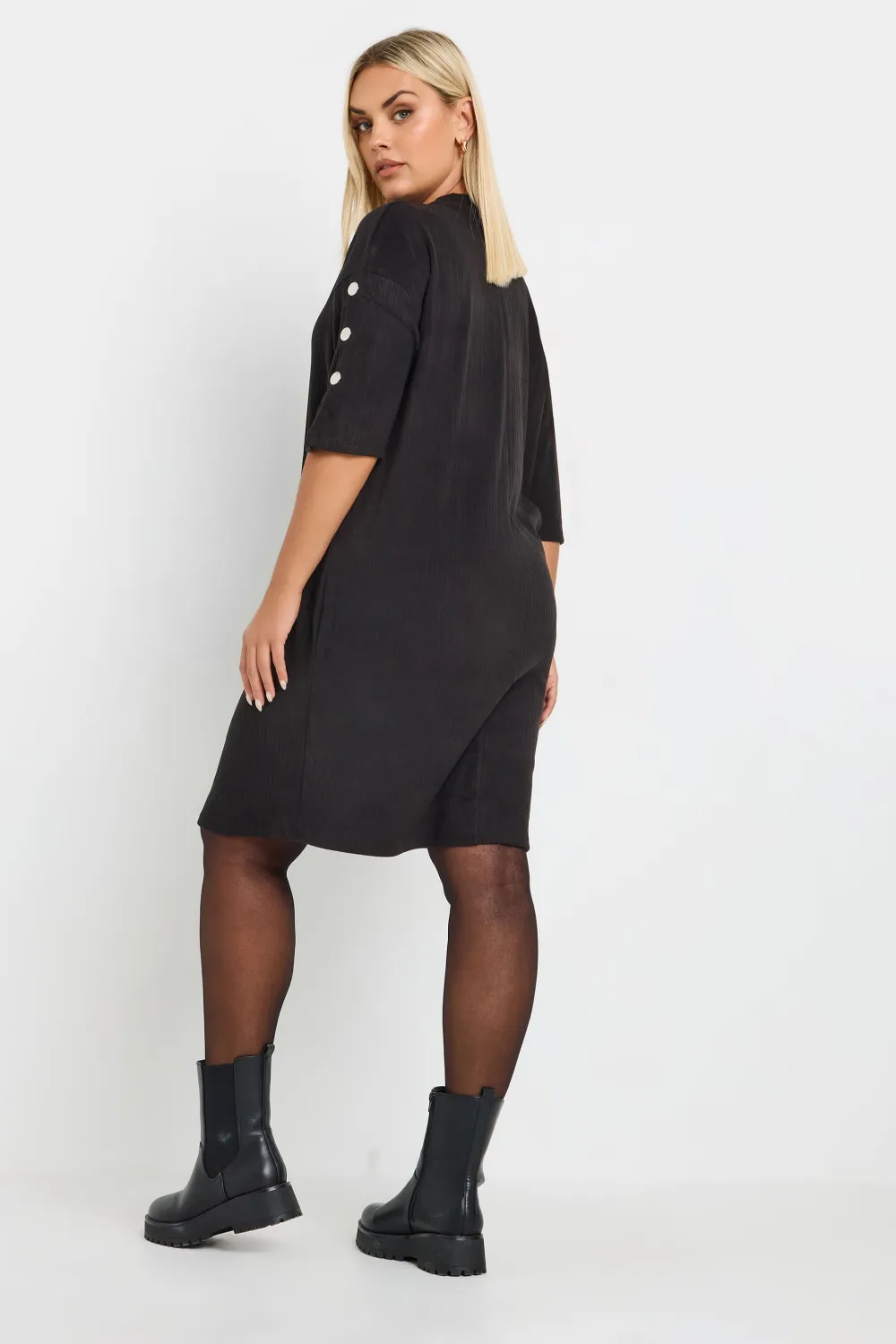 YOURS Curve Beige Brown Soft Touch Button Detail Mini Dress