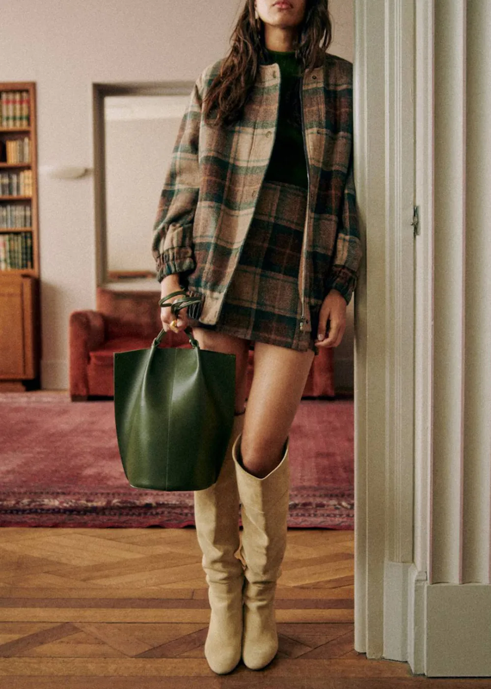 Checked Wool Bomber Coat