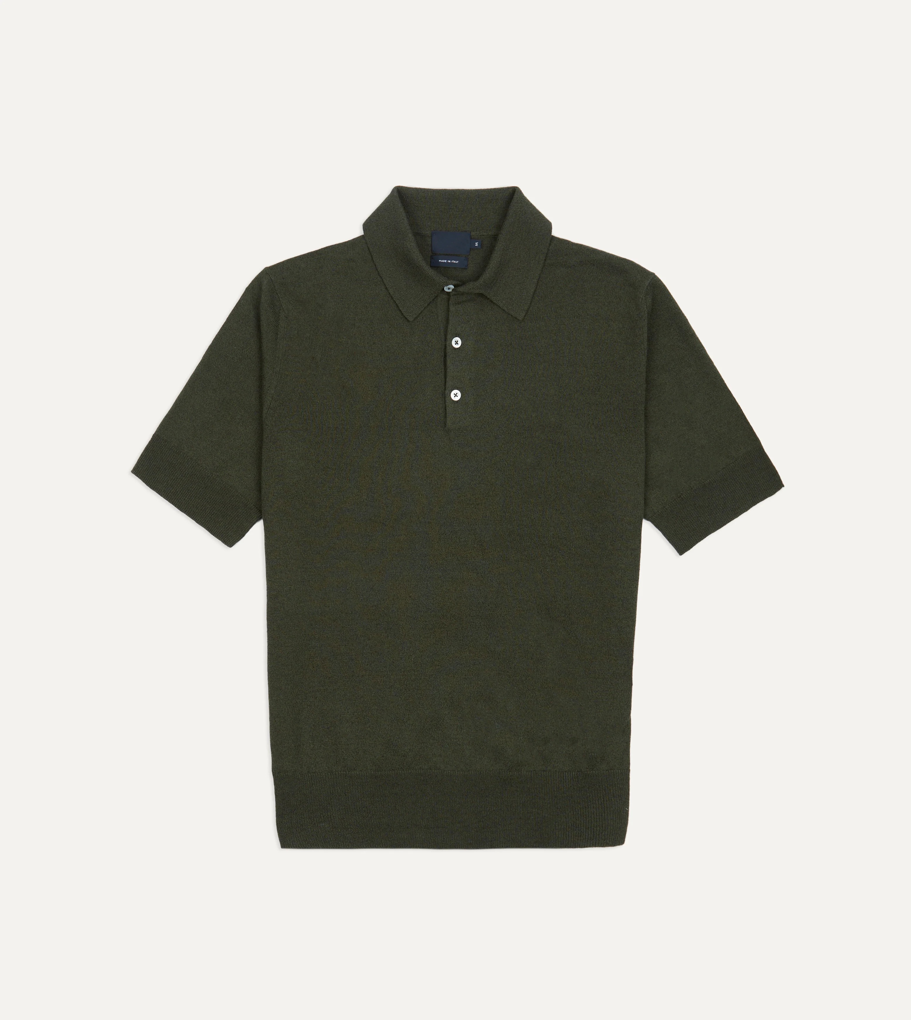 Olive Knitted Linen-Cotton Short-Sleeve Polo Shirt Elegant - FIONARIA