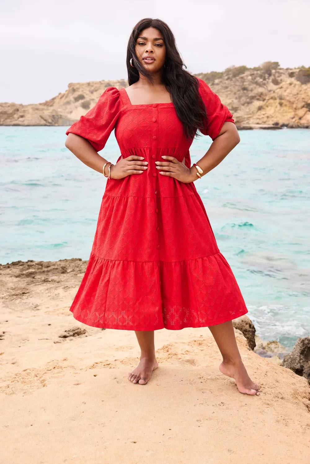 YOURS Curve White Broderie Anglaise Button Front Dress