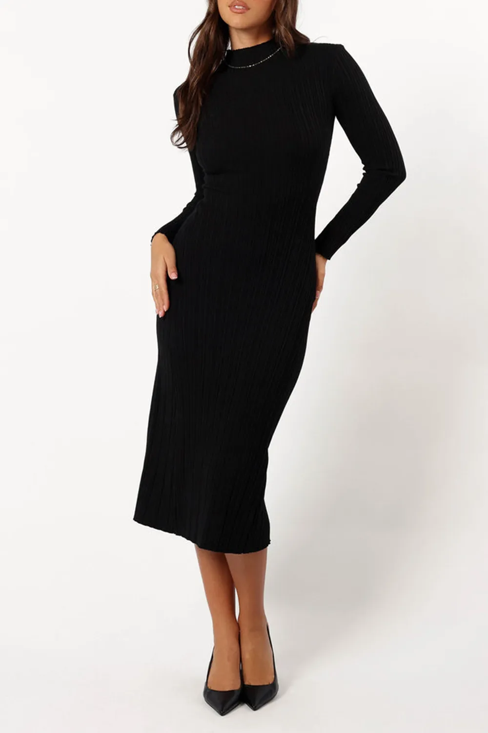 MATURE STYLE BLACK LONG-SLEEVED DRESS