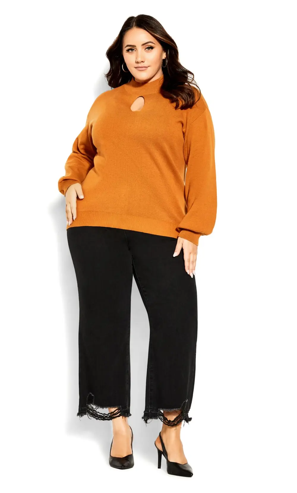 Evans Brown Keyhole Long Sleeve Jumper