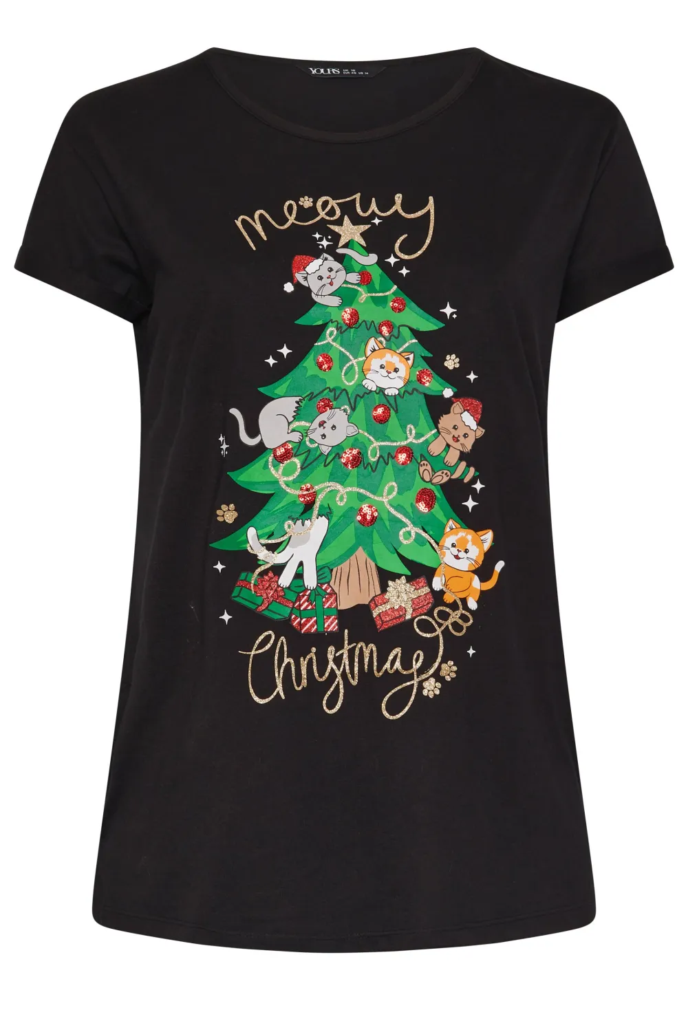 复制YOURS Curve Black 'Merry Gonkmas' Sequin Embellished Christmas Top