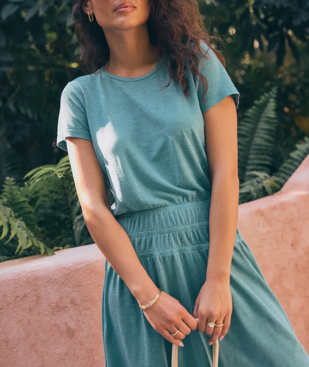 Teal Short Sleeve Midi Dress