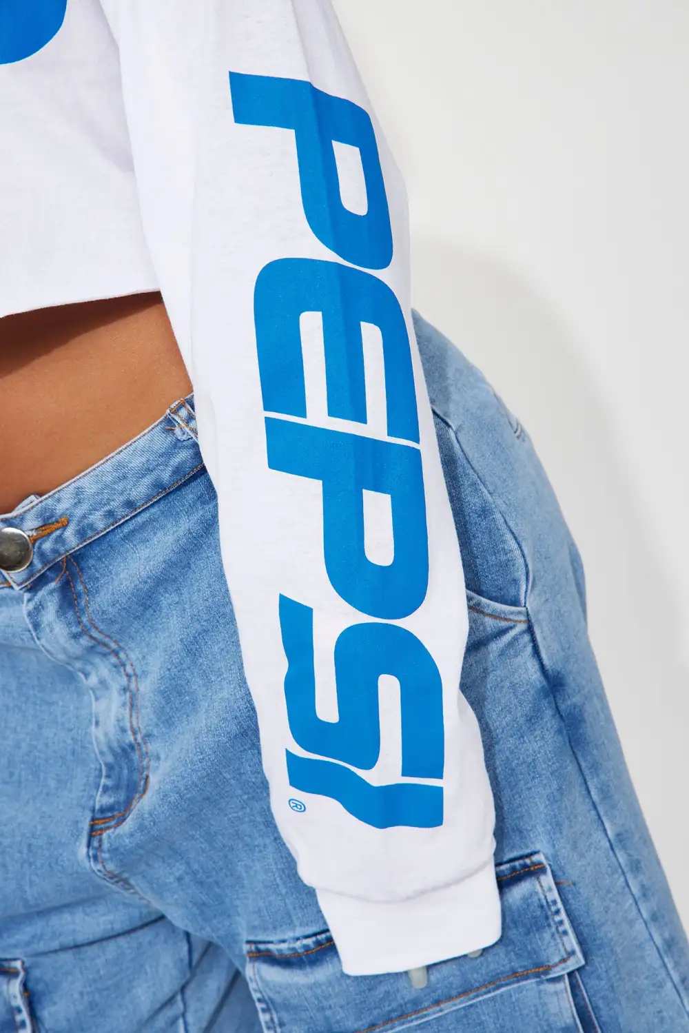Pepsi Cola Long Sleeve Crop Top - White