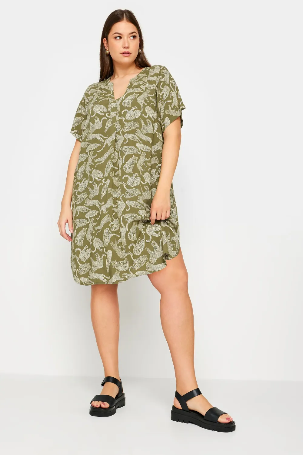 Yours Curve Green Leopard Print Tunic Dress