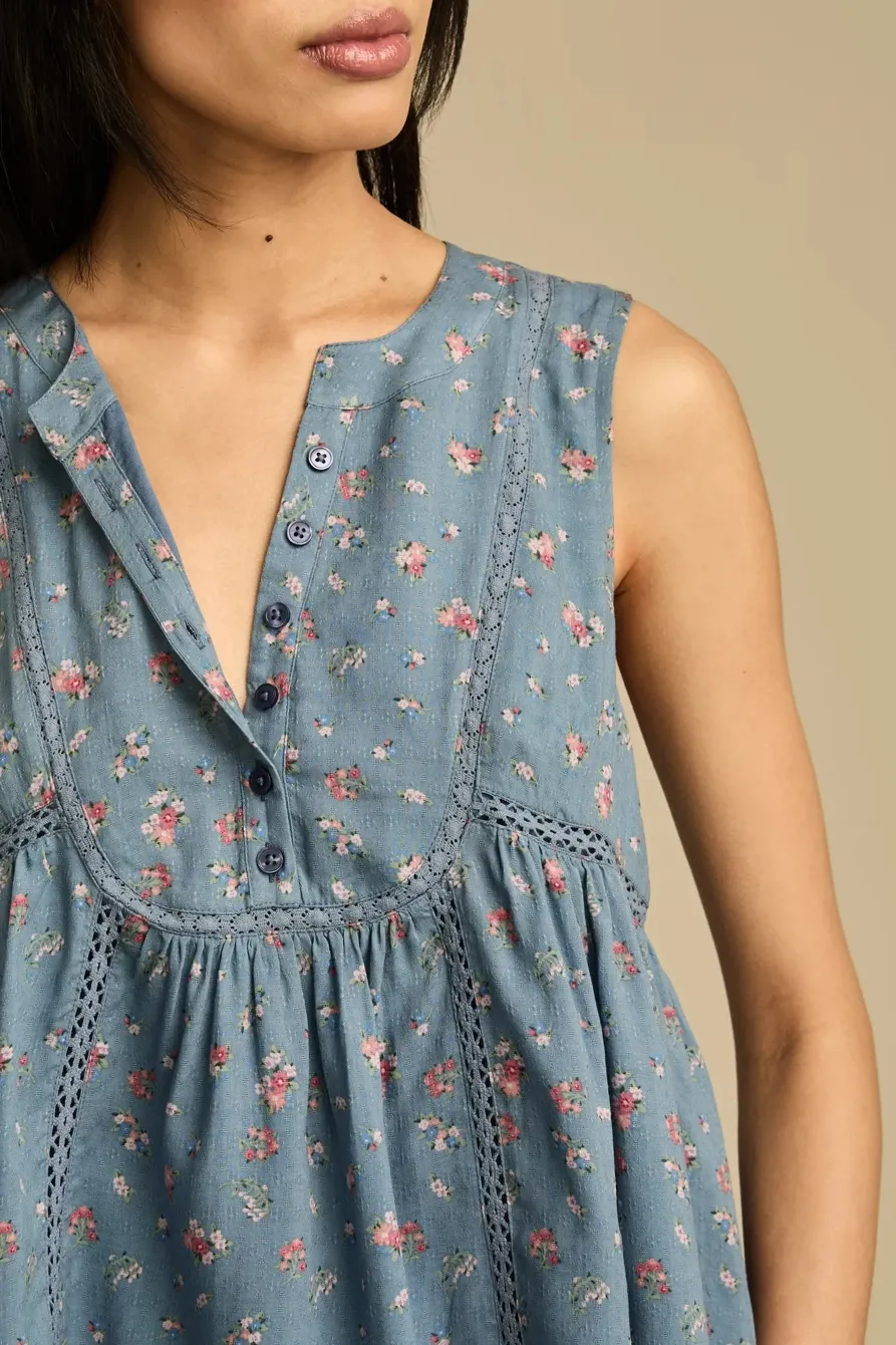 Blue Ditsy Trapunto Sleevless Shirt
