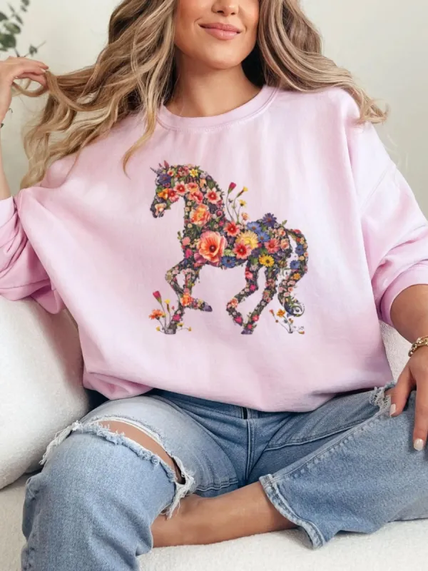 Floral Horse Crewneck Sweatshirt