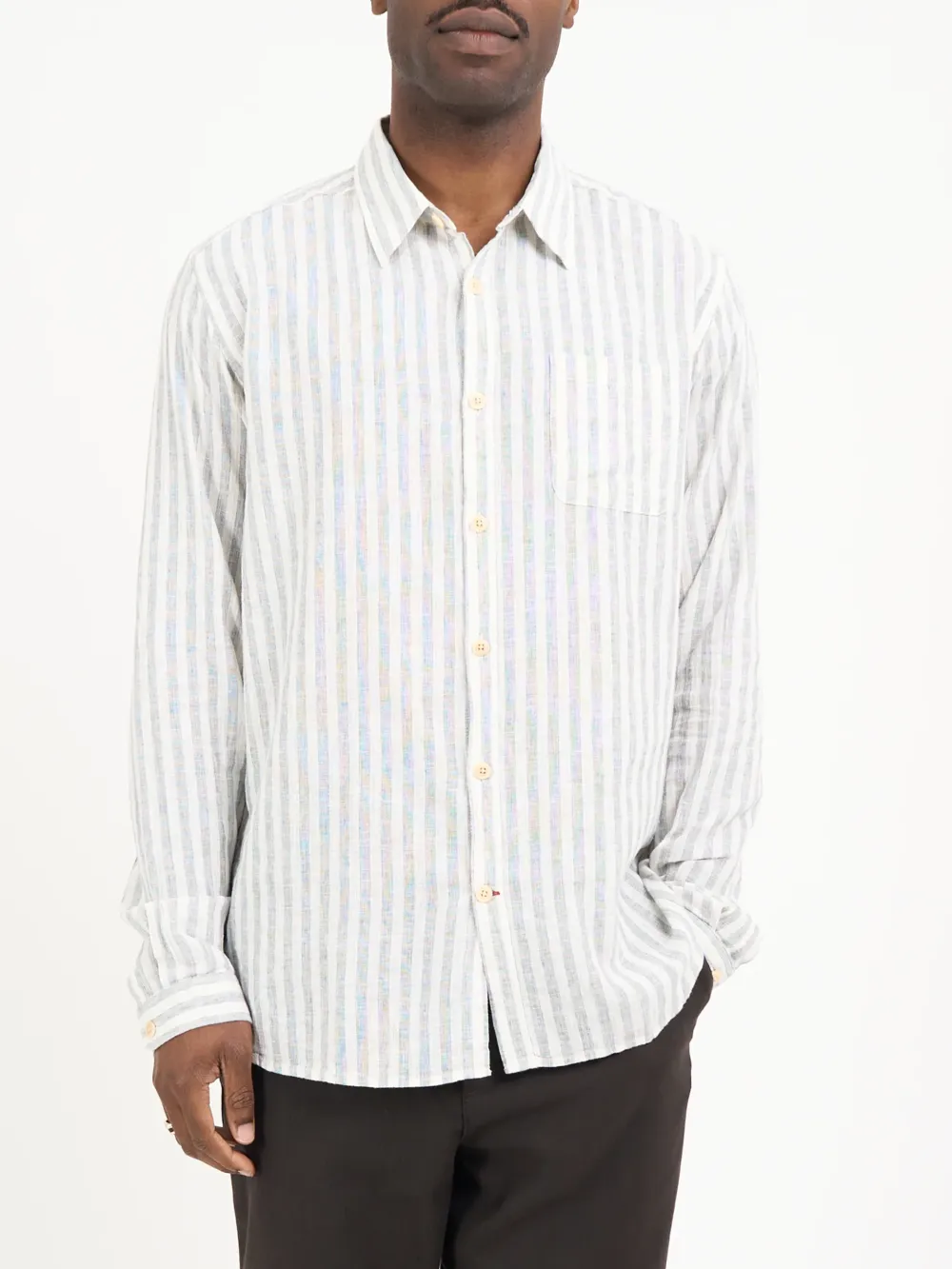 Grey Striped Cotton-Linen Shirt