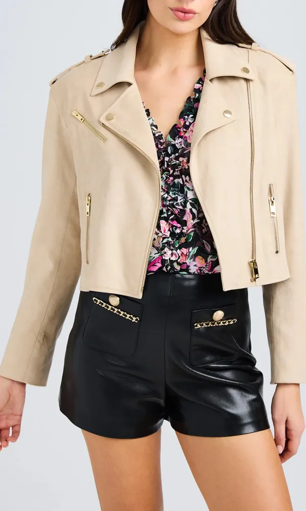 Suede Zip Up Cropped Jacket