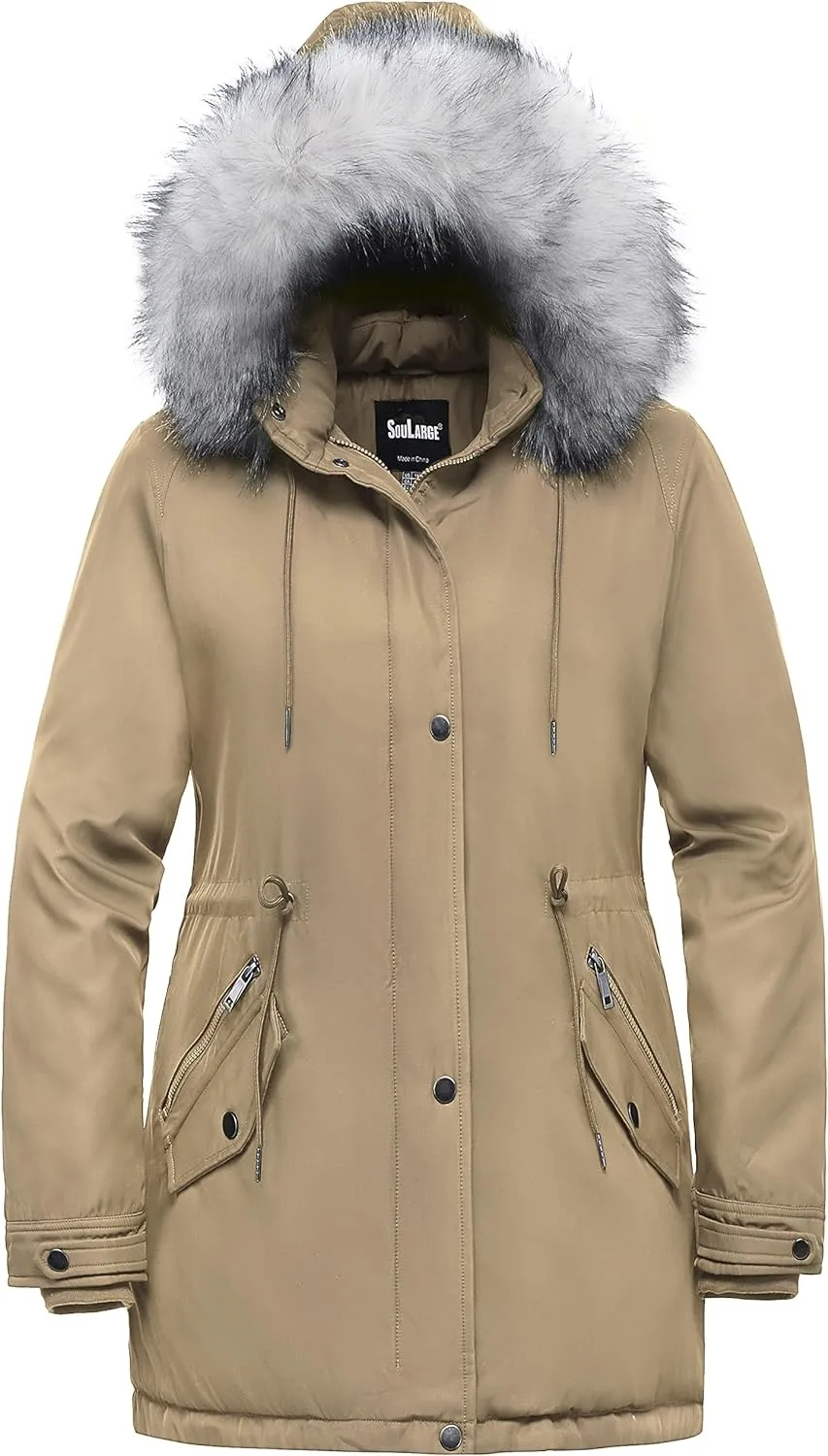 Women's Plus Size Winter Insulated Parka Coat with Faux Fur Hood