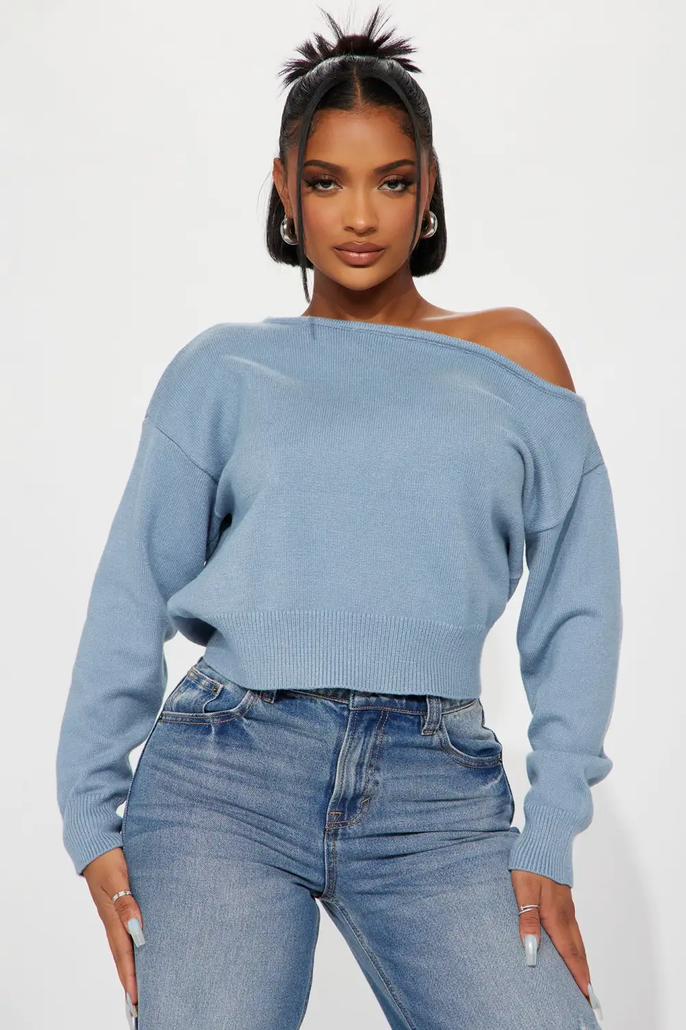 Eastyn Sweater Top - Dusty Blue