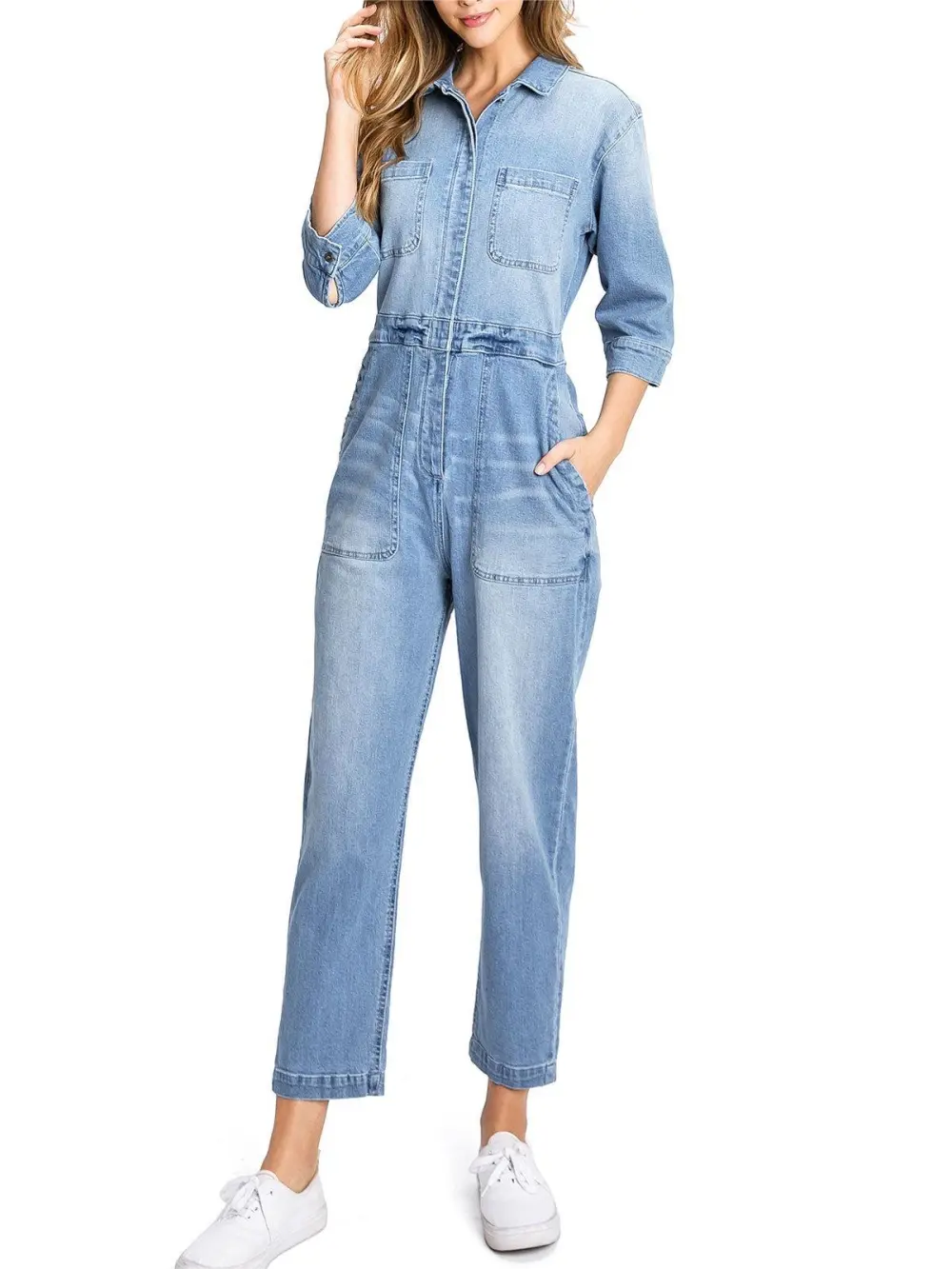 Aviator Relax Denim Utility Coverall Jumpsuit
