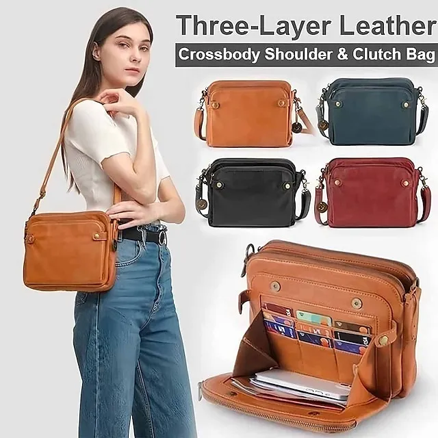 Women's Crossbody Bag Shoulder Bag Satchel PU Leather Shopping Daily Zipper Adjustable Large Capacity Waterproof Solid Color Wine Red Black Brown