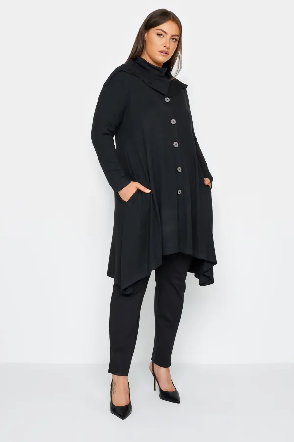Evans Black Button Through Longline Cardigan