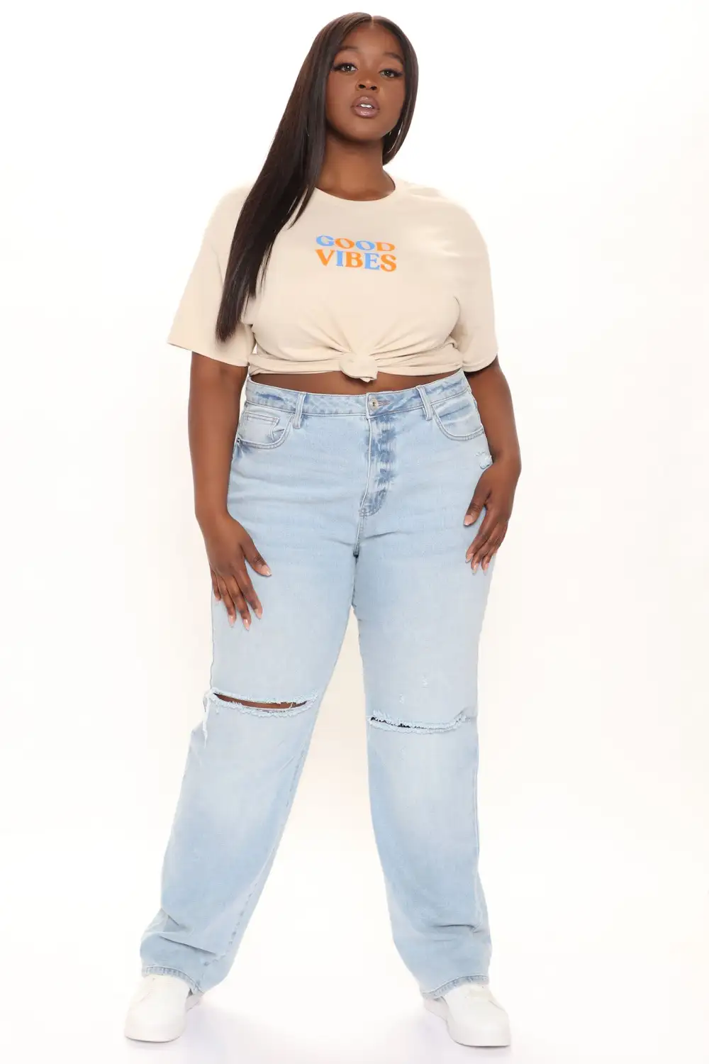 Good Vibes Smiley Face Tee - Nude