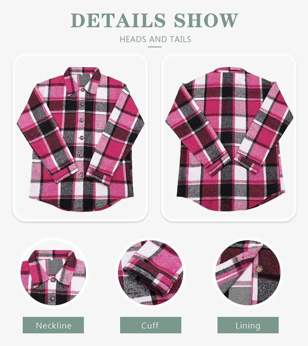 Women's Flannel Plaid Shacket Long Sleeve Button Down Chest Pocketed Shirts Jacket Coats